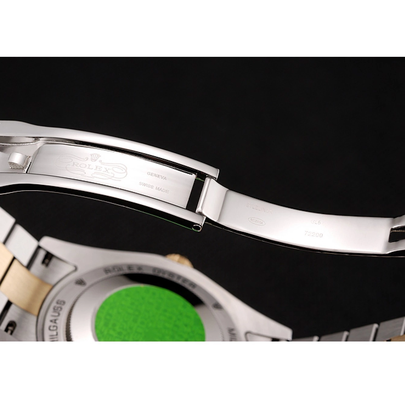 Good copy rolex watches Steel Case Dial Black Two Tone Gold Rolex 1453975 Bracelet Stainless Diamond Swiss Day-Date 0716